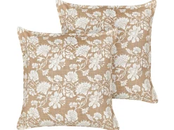 Set di 2 cuscini NOTELEA Cotone 45 x 45 cm Beige Trama floreale