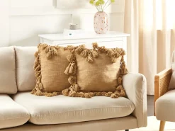 Set di 2 cuscini OLEARIA Cotone 45 x 45 cm Beige sabbia Tinta unita