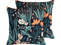 Set di 2 cuscini OSMUNDA Velluto 45 x 45 cm Nero Trama floreale
