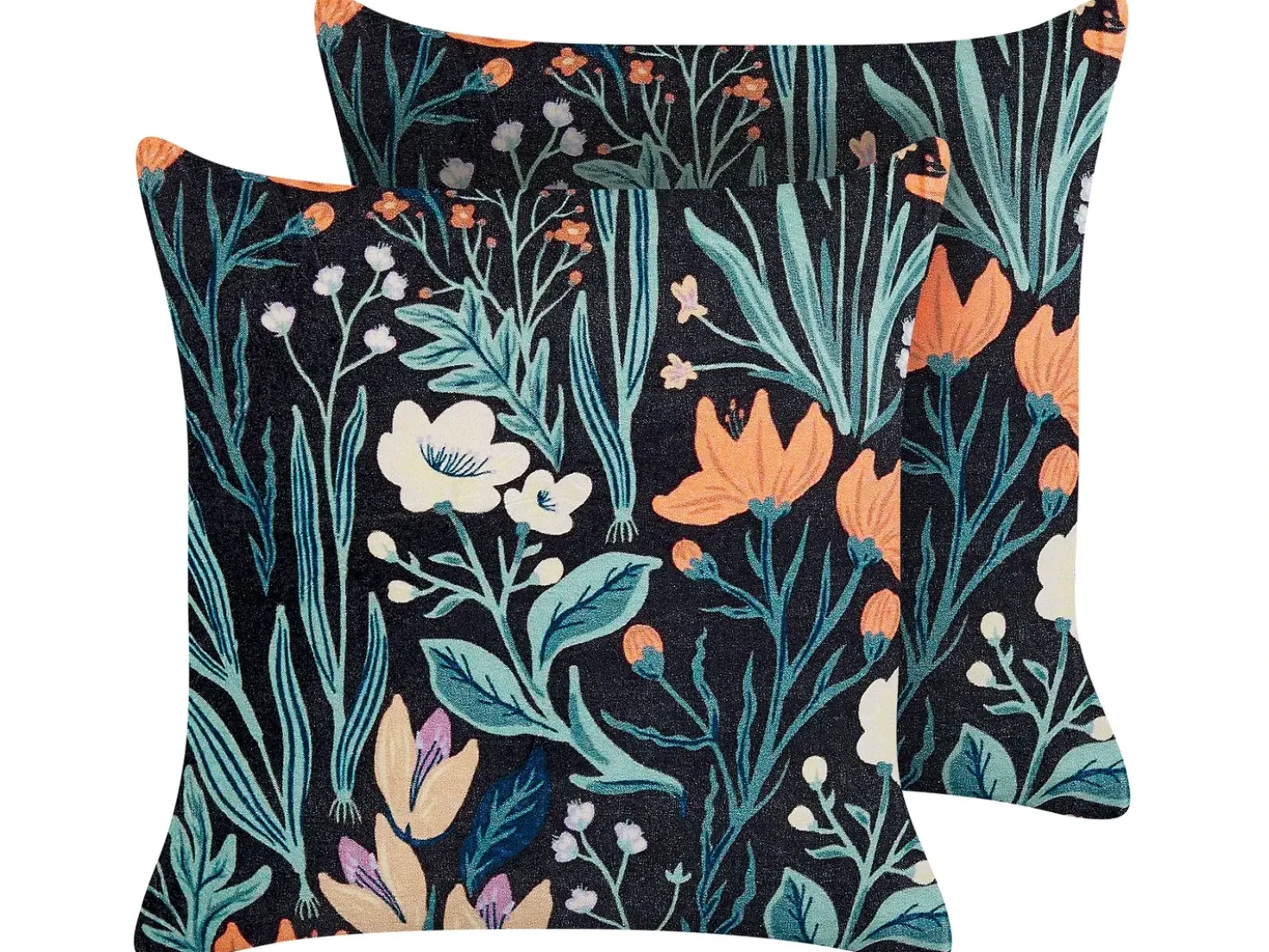 Set di 2 cuscini OSMUNDA Velluto 45 x 45 cm Nero Trama floreale
