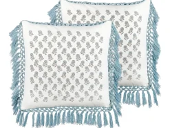 Set di 2 cuscini PALLIDA Cotone 45 x 45 cm Blu Trama floreale