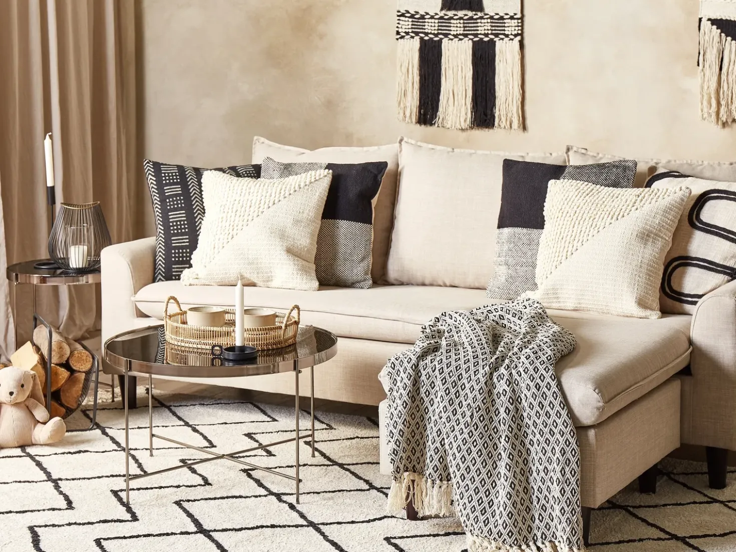 Set di 2 cuscini PELLAEA Cotone 45 x 45 cm Beige chiaro Trama geometrica