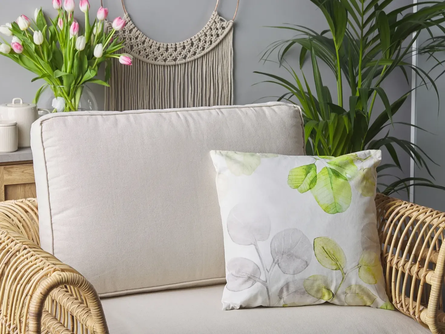 Set di 2 cuscini PEPEROMIA Cotone 45 x 45 cm Bianco Trama di piante