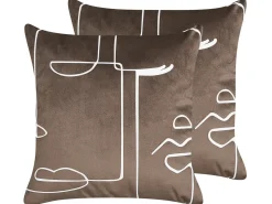 Set di 2 cuscini PHILODENDRON Velluto 45 x 45 cm Marrone Trama astratta