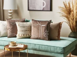 Set di 2 cuscini PHILODENDRON Velluto 45 x 45 cm Marrone Trama astratta