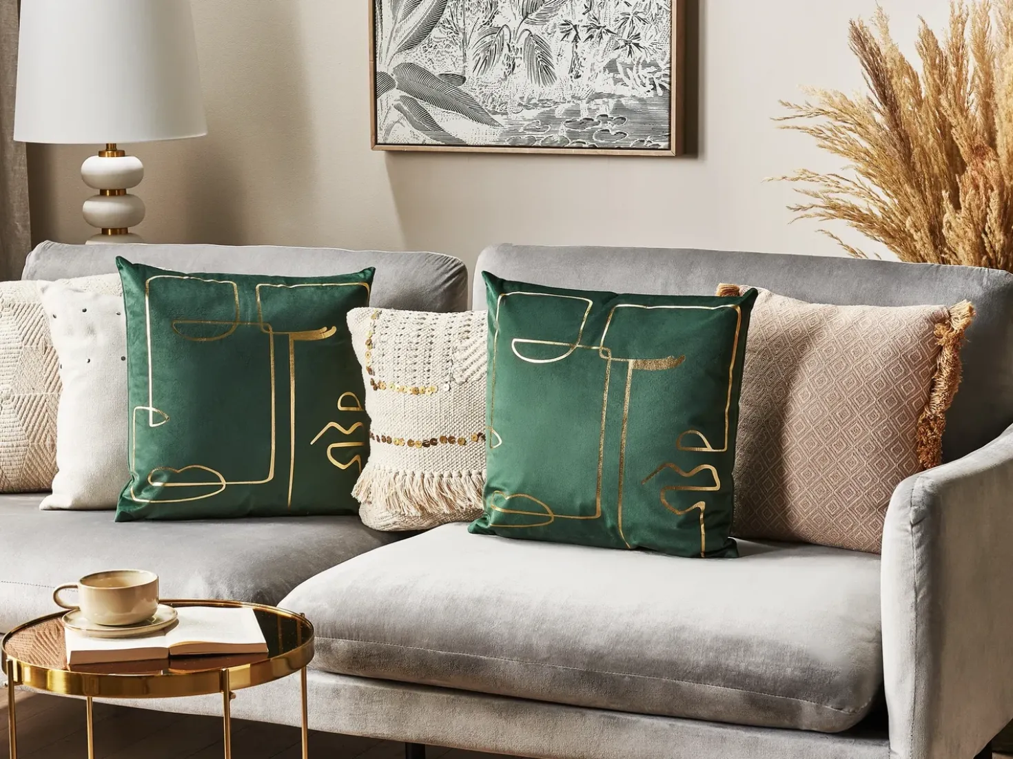 Set di 2 cuscini PHILODENDRON Velluto 45 x 45 cm Verde smeraldo Trama astratta