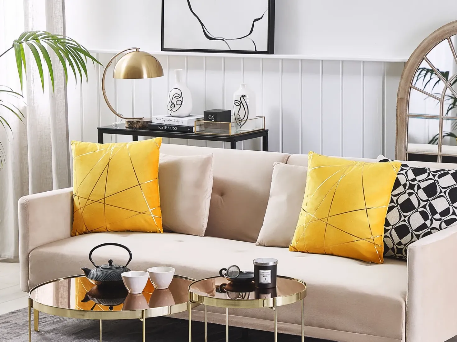 Set di 2 cuscini PINUS Velluto 45 x 45 cm Giallo Trama geometrica