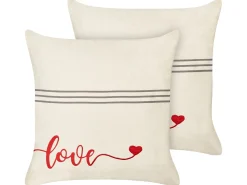 Set di 2 cuscini PLUMERIA Cotone 45 x 45 cm Beige Scritta