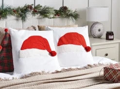 Set di 2 cuscini PRETZEL Cotone 45 x 45 cm Bianco Modello natalizio