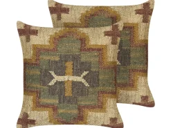 Set di 2 cuscini PULICAT Iuta 45 x 45 cm Verde Trama orientale