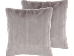 Set di 2 cuscini PUMILA Finta pelliccia 45 x 45 cm Grigio chiaro A strisce