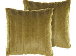Set di 2 cuscini PUMILA Finta pelliccia 45 x 45 cm Verde oliva A strisce