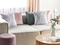 Set di 2 cuscini PURSLANE Finta pelliccia 43 x 43 cm Grigio chiaro Trama geometrica