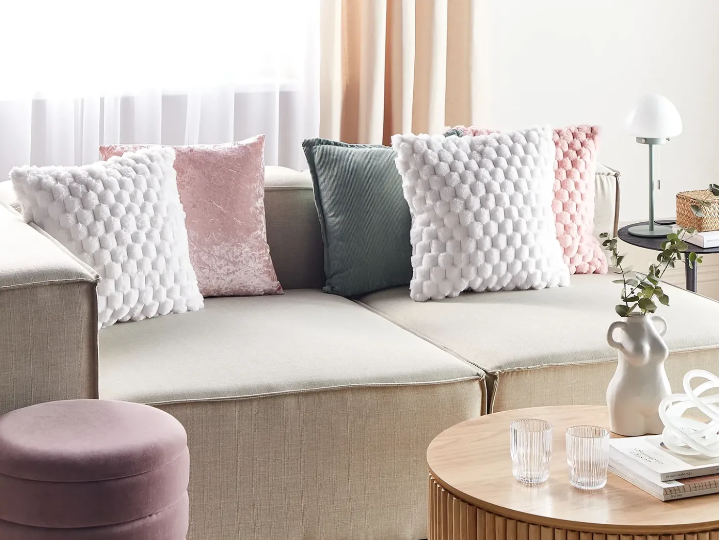 Set di 2 cuscini PURSLANE Finta pelliccia 43 x 43 cm Bianco Trama geometrica