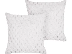 Set di 2 cuscini PURSLANE Finta pelliccia 43 x 43 cm Bianco Trama geometrica