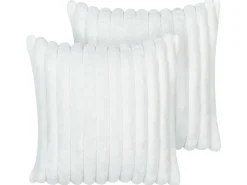 Set di 2 cuscini RAKYA Finta pelliccia 45 x 45 cm Bianco A strisce