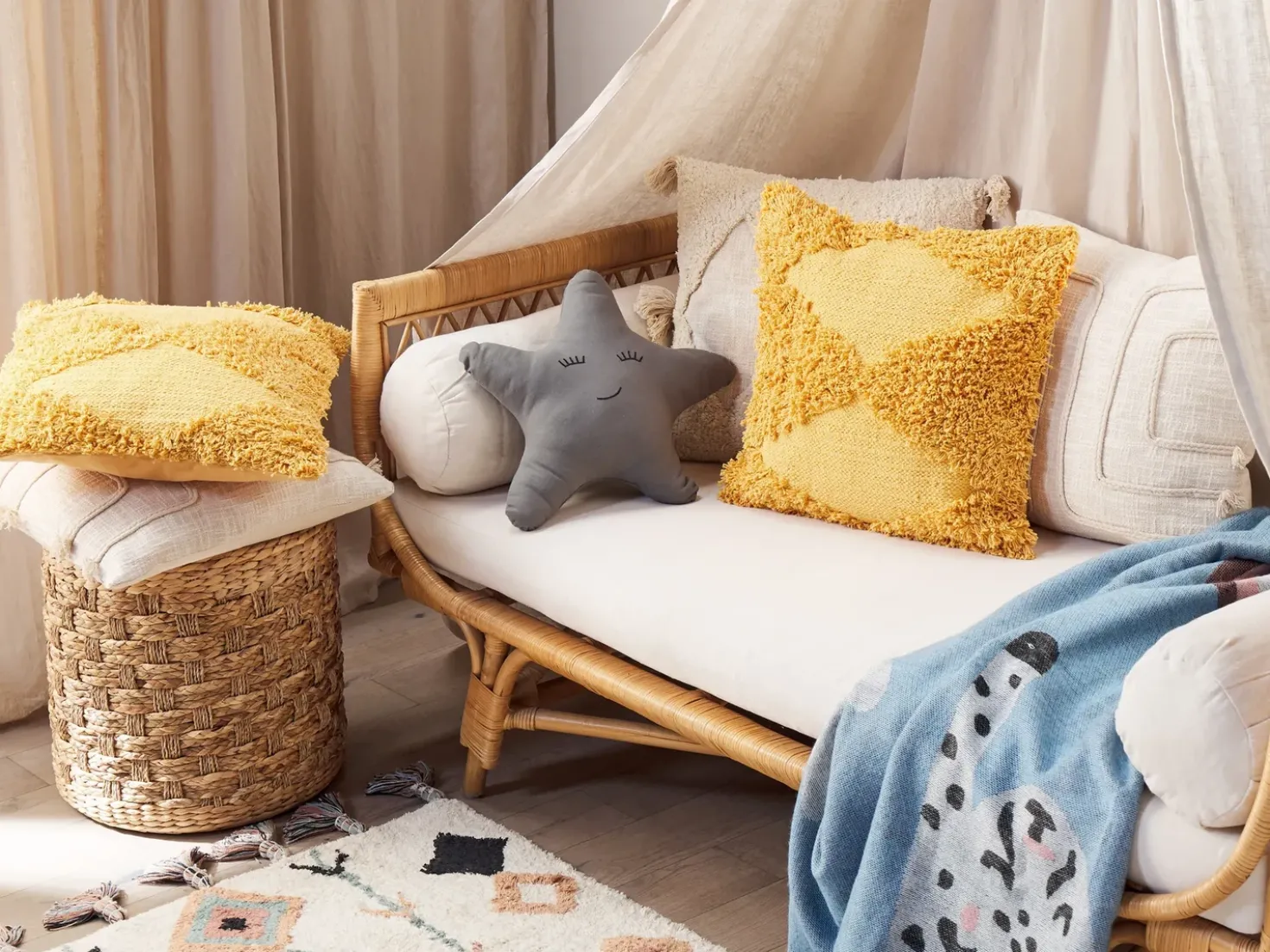 Set di 2 cuscini RHOEO Cotone 45 x 45 cm Giallo Trama geometrica