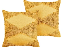 Set di 2 cuscini RHOEO Cotone 45 x 45 cm Giallo Trama geometrica