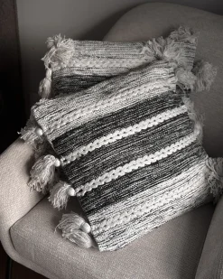Set di 2 cuscini ROCHEA Cotone 45 x 45 cm Nero A strisce
