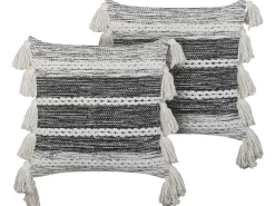 Set di 2 cuscini ROCHEA Cotone 45 x 45 cm Nero A strisce