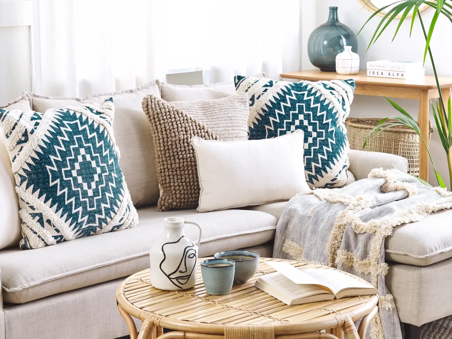 Set di 2 cuscini SAFI Cotone 50 x 50 cm Blu Trama geometrica