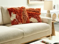 Set di 2 cuscini SAGENIA Cotone 45 x 45 cm Arancione Trama astratta