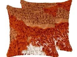 Set di 2 cuscini SAGENIA Cotone 45 x 45 cm Arancione Trama astratta