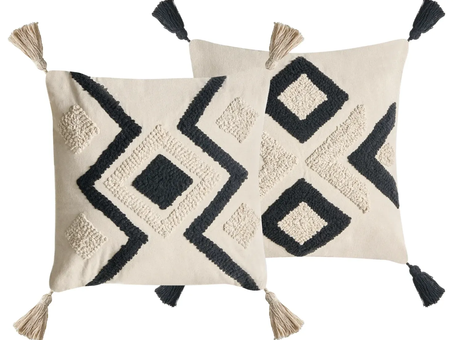 Set di 2 cuscini SARACA Cotone 45 x 45 cm Nero/Beige Trama geometrica