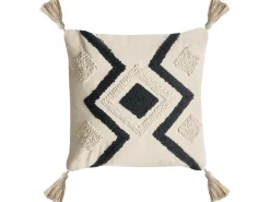 Set di 2 cuscini SARACA Cotone 45 x 45 cm Nero/Beige Trama geometrica