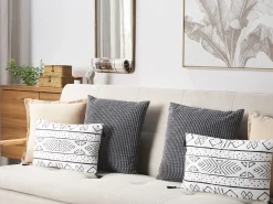 Set di 2 cuscini SCHEFFLERA Velluto 30 x 50 cm Bianco Trama geometrica