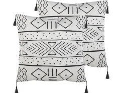 Set di 2 cuscini SCHEFFLERA Velluto 45 x 45 cm Bianco Trama geometrica