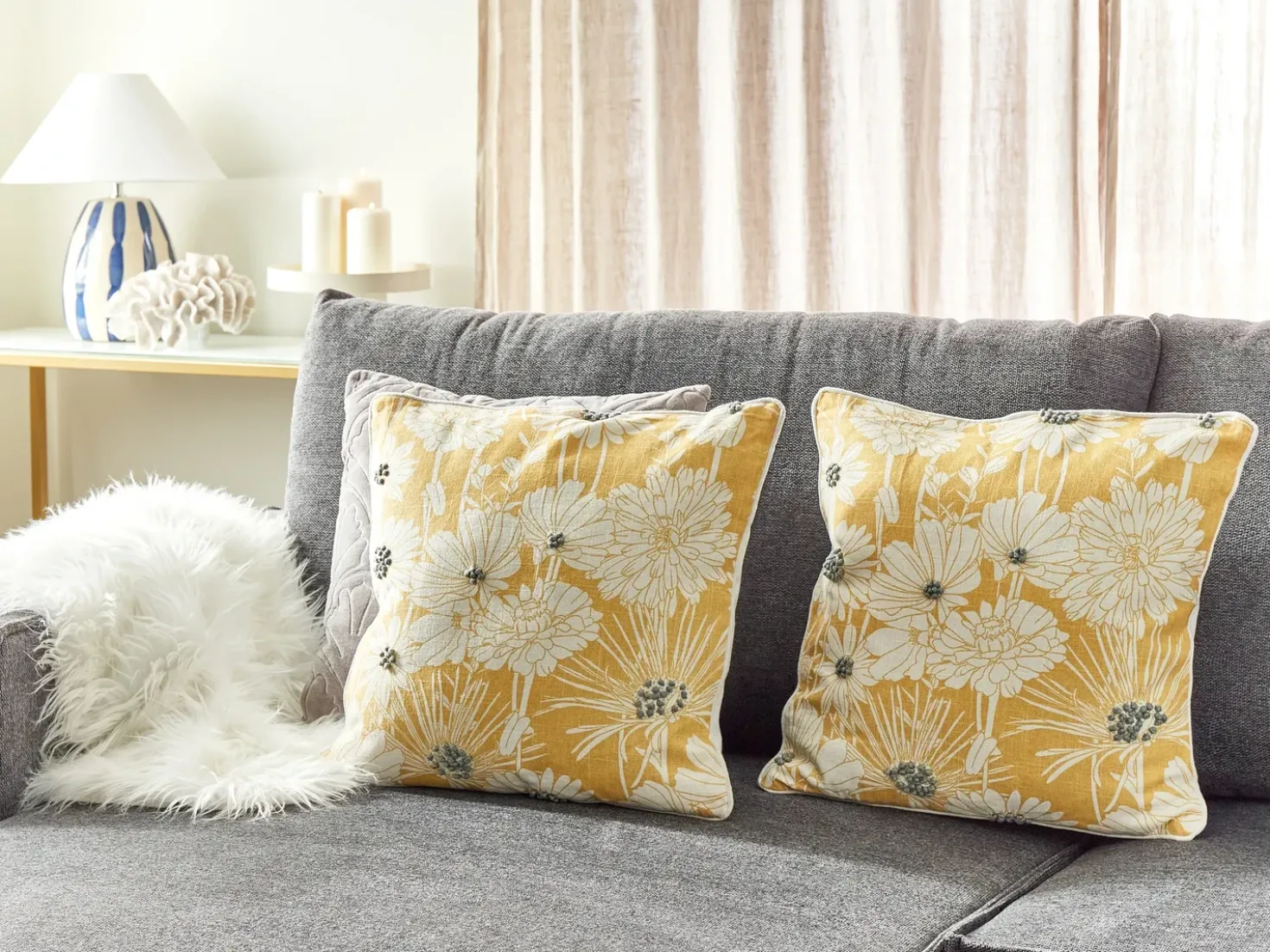 Set di 2 cuscini SCIRPUS Cotone 45 x 45 cm Giallo Trama floreale