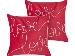 Set di 2 cuscini SIDERASIS Velluto 45 x 45 cm Rosso Scritta