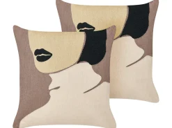 Set di 2 cuscini SILPHIUM Cotone 45 x 45 cm Marrone Trama astratta