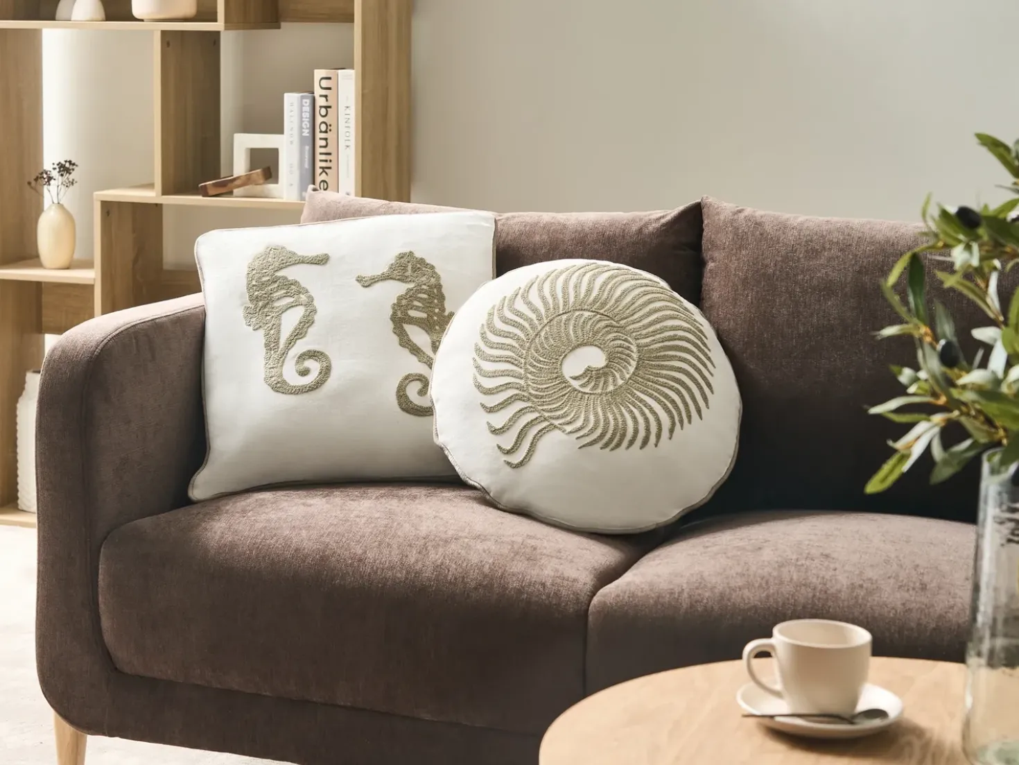 Set di 2 cuscini SINDORA Cotone 45 x 45 cm Bianco Trama animale