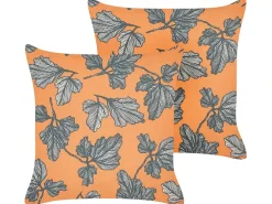 Set di 2 cuscini SPIREA 45 x 45 cm Arancione Nero Trama di piante