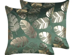 Set di 2 cuscini SUNFLOWER Velluto 45 x 45 cm Verde scuro Trama di piante