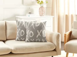Set di 2 cuscini TELOPEA Cotone 45 x 45 cm Grigio Scritta