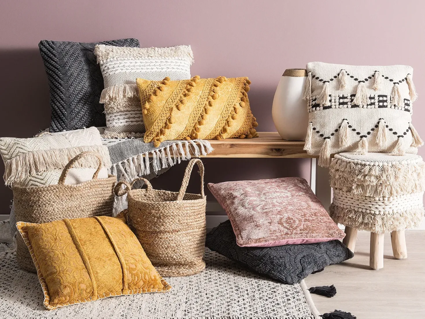 Set di 2 cuscini VAKAYAR Cotone 45 x 45 cm Rosa Trama floreale