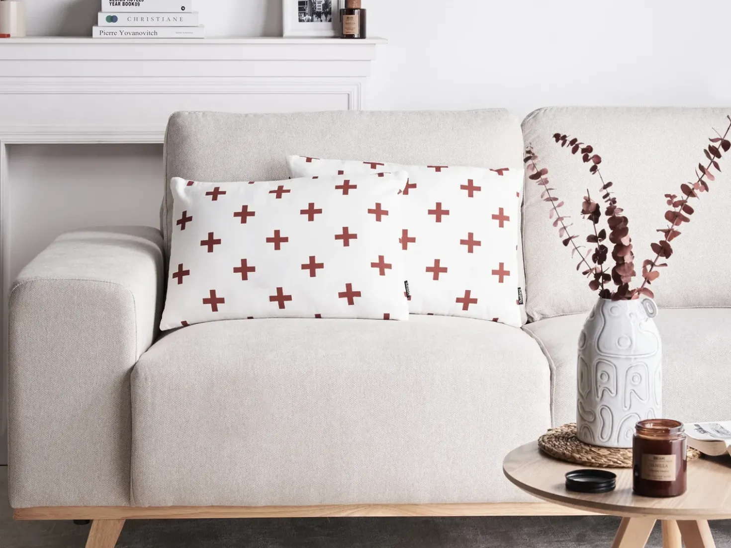 Set di 2 cuscini VELLEIA Cotone 50 x 35 cm Bianco Trama geometrica