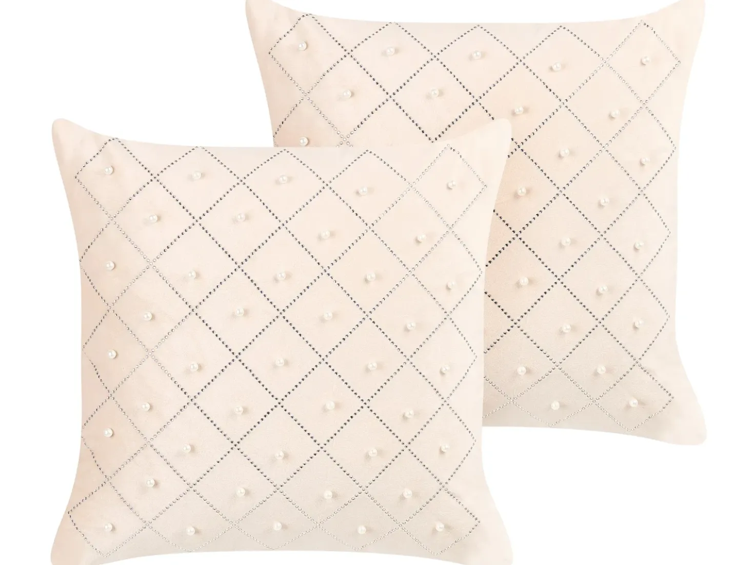 Set di 2 cuscini YARROW Velluto 45 x 45 cm Beige Trama geometrica