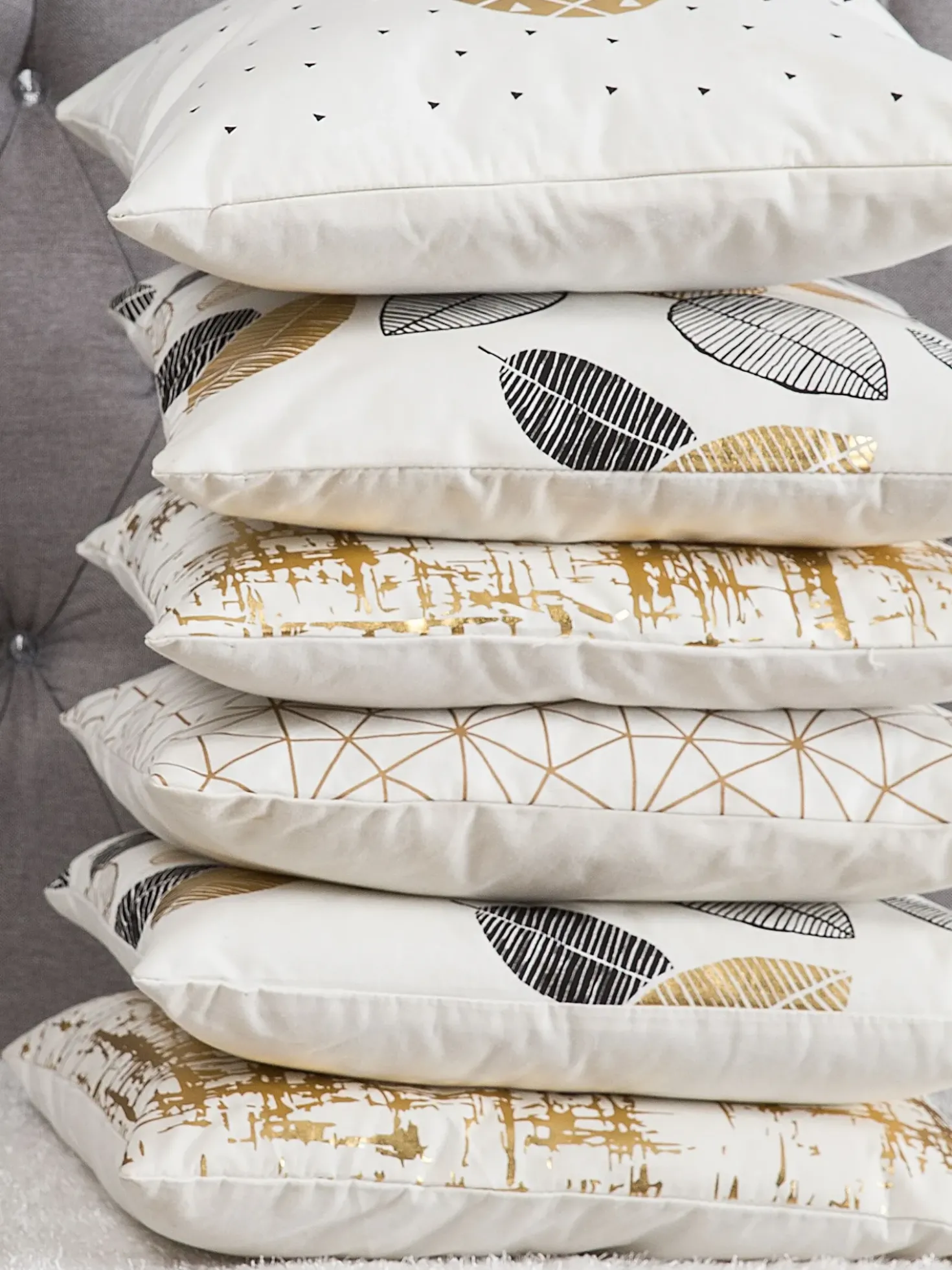 Set di 2 cuscini YASMIN Cotone 45 x 45 cm Bianco Oro Nero Trama di piante