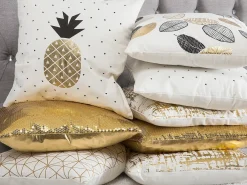 Set di 2 cuscini YASMIN Cotone 45 x 45 cm Bianco Oro Nero Trama di piante