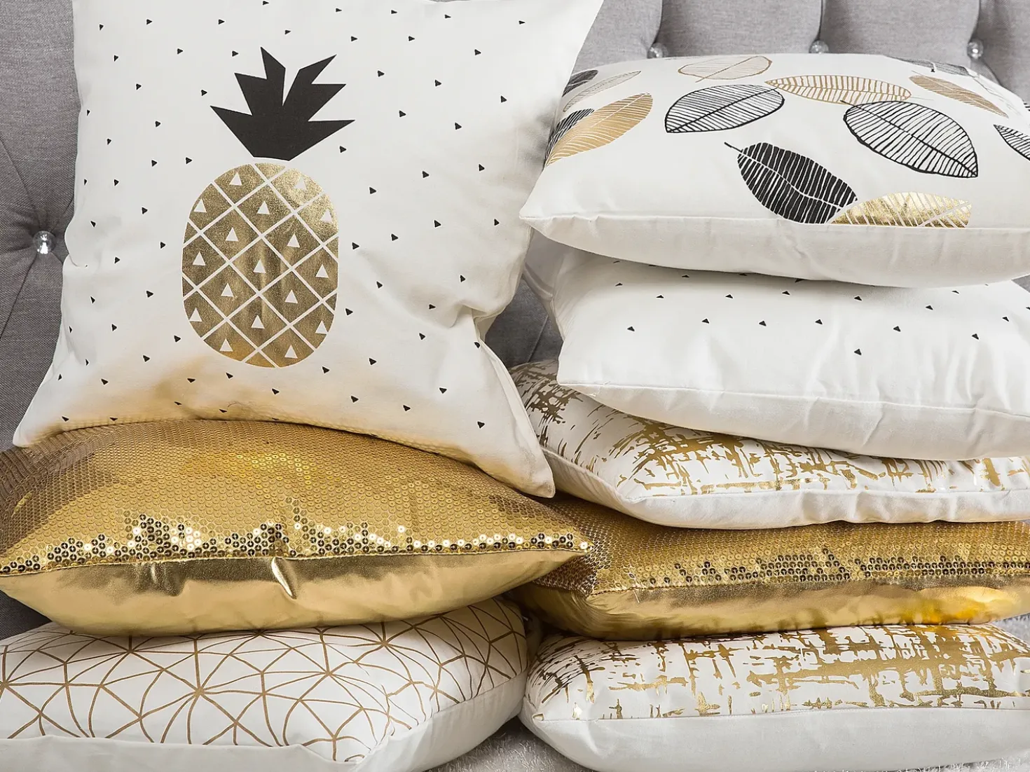 Set di 2 cuscini YASMIN Cotone 45 x 45 cm Bianco Oro Nero Trama di piante