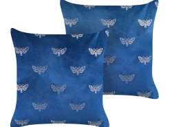 Set di 2 cuscini YUZURI Velluto 45 x 45 cm Blu marino Trama animale
