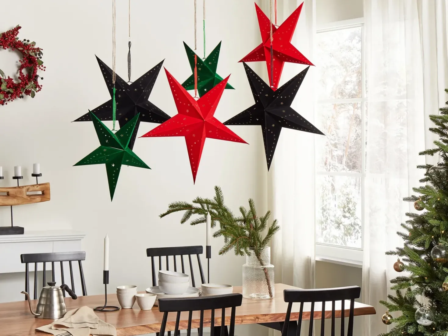 Set di 2 decorazioni da appendere LED MOTTI Stella 60 cm Rosso