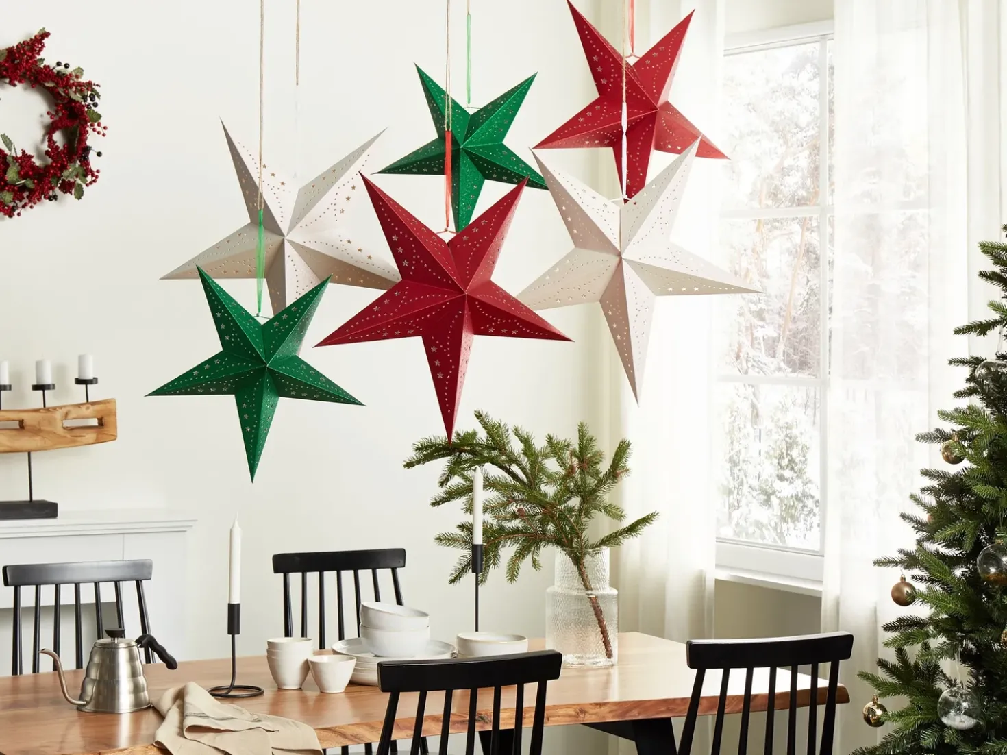 Set di 2 decorazioni da appendere LED MOTTI Stella 45 cm Verde smeraldo