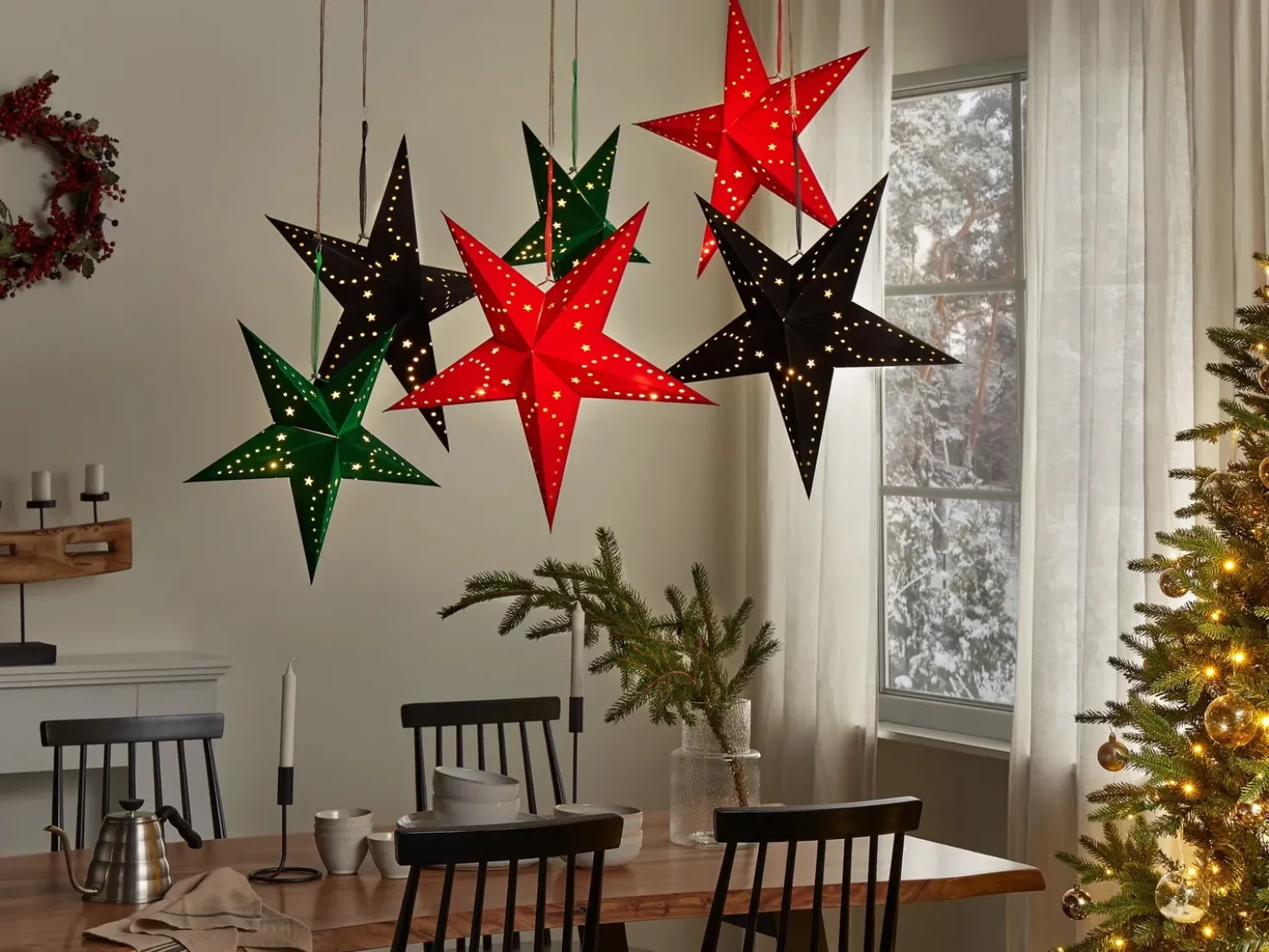 Set di 2 decorazioni da appendere LED MOTTI Stella 45 cm Verde smeraldo