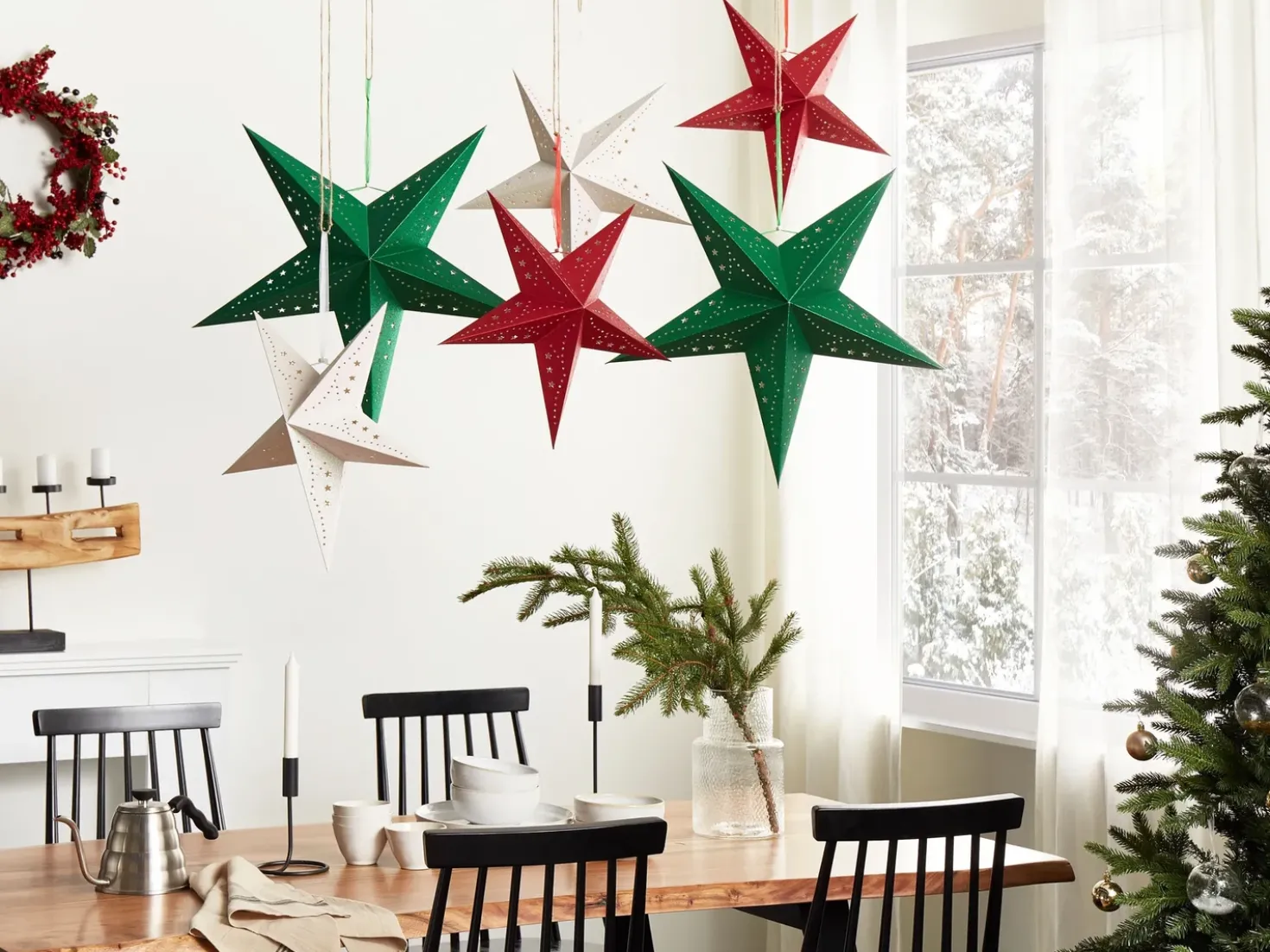 Set di 2 decorazioni da appendere LED MOTTI Stella 45 cm Rosso