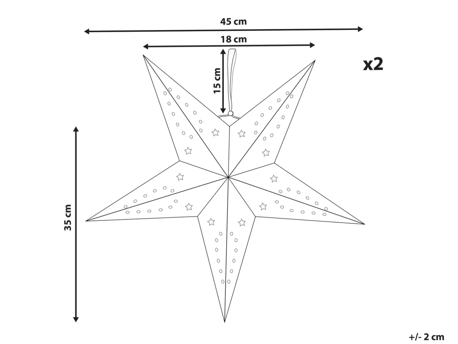 Set di 2 decorazioni da appendere LED MOTTI Stella 45 cm Rosso